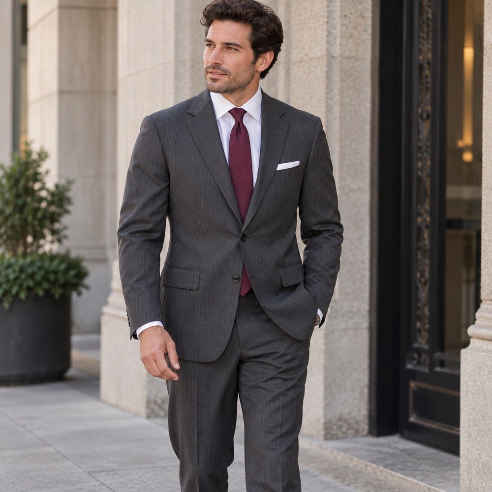 Luciano Bardelli Sartoriale Suit Pinstripe 2 Button Flat Front Men's 40R 36x28